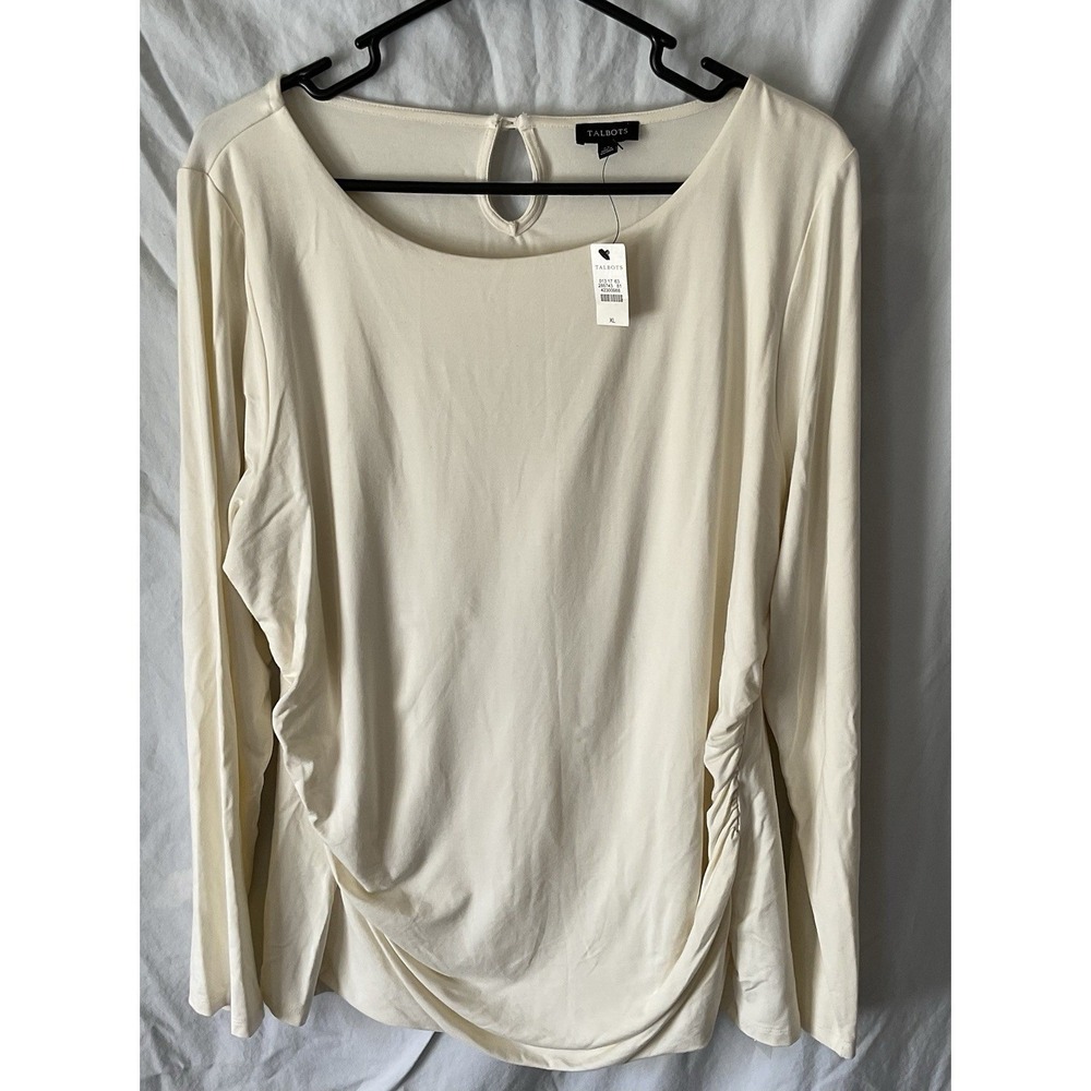 Talbots Long Sleeved Cinched Side Top Cream Size XL NWT